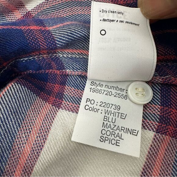 PAIGE Trudy Shirt in White/Blue Mazarine and Coral Spice Button Down Shirt Sz L - Picture 6 of 8